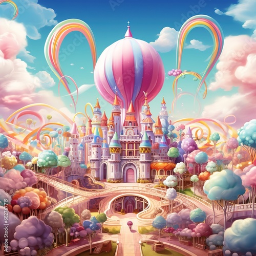 Amusement park colorful candies clouds rainbows fairies candy