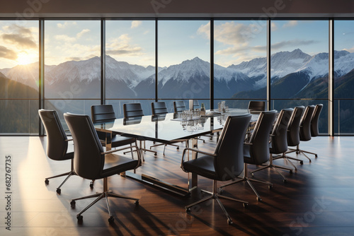 Modern Office with mountains view nature background © castecodesign
