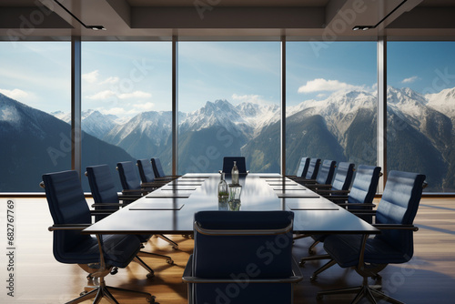 Modern Office with mountains view nature background
