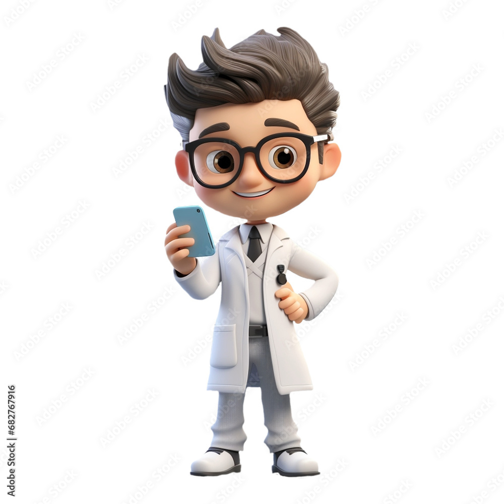 a 3d young smiling doctor on isolated transparent background png, generated with AI