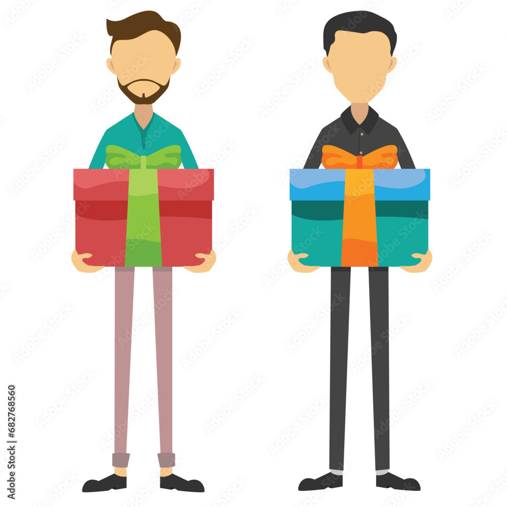 Obraz premium Facelees cartoon characters with gift boxes