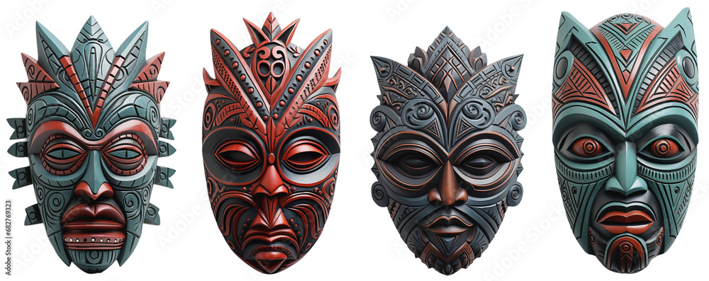 Naklejka premium Traditional African masks of the culture and religion of African peoples