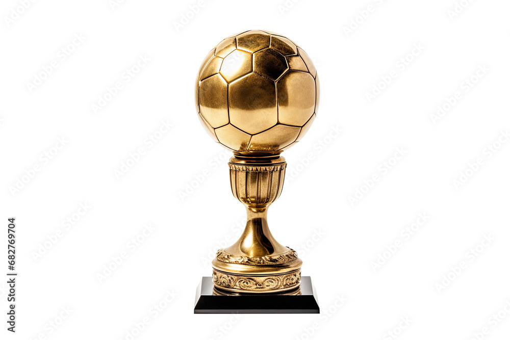 Gold Football Soccer Ball Trophy Isolated on White and PNG Transparent Background Gold Football Soccer Ball Trophy Isolated on White and PNG Transparent Background