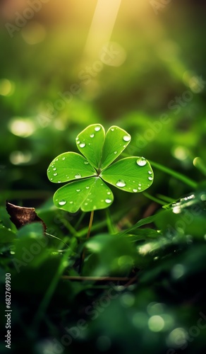 a four leaf clover with water droplets on it