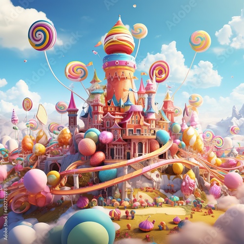 Amusement park colorful candies clouds rainbows fairies candy