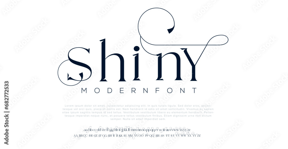 Shiny Elegant Font Uppercase Lowercase and Number. Classic Lettering Minimal Fashion Designs. Typography modern serif fonts regular decorative vintage concept. vector illustration - obrazy, fototapety, plakaty 