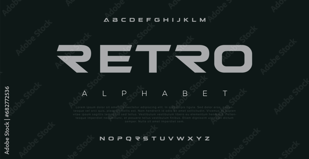 Retro Modern abstract digital alphabet font. Minimal technology typography, Creative urban sport fashion futuristic font and with numbers. vector illustration