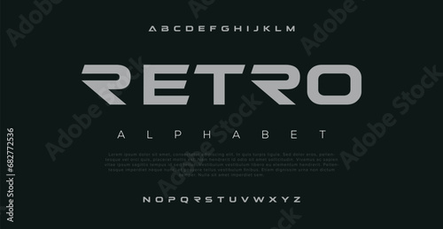 Retro Modern abstract digital alphabet font. Minimal technology typography, Creative urban sport fashion futuristic font and with numbers. vector illustration