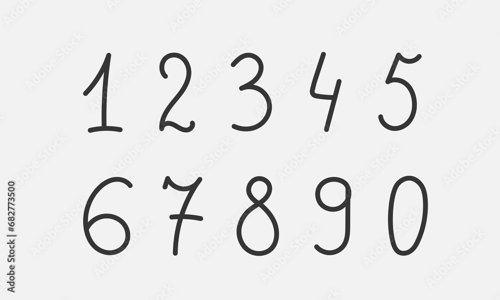 Hand drawn numbers. Hand written calligraphic numbers. Vector Hand drawn numbers. Hand written calligraphic numbers. Vector