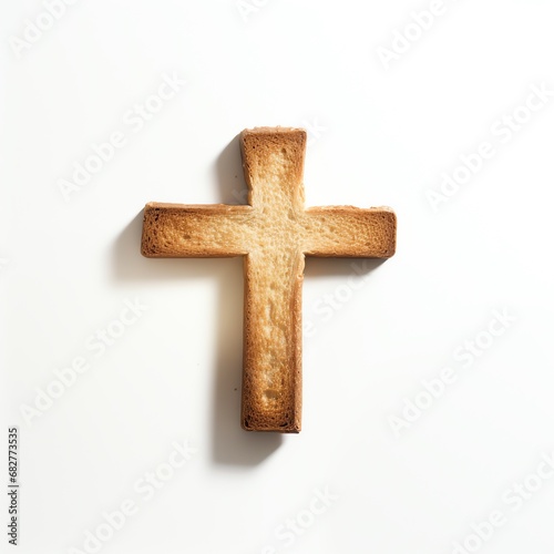 a cross shaped toast on a white surface