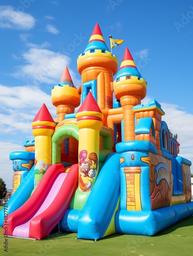 a large inflatable castle with a slide photo
