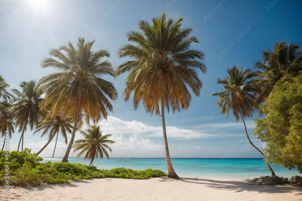 Palm Tress On A Beach Wallpaper In 4K