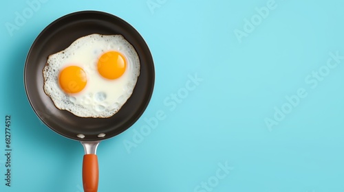 a frying pan with two eggs photo