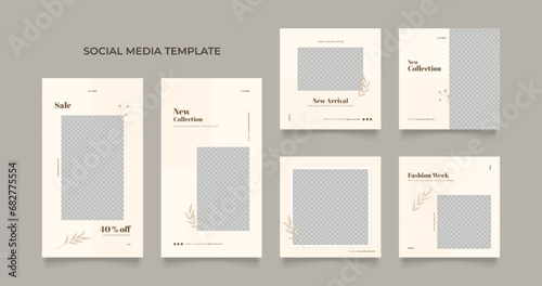 Social media template banner blog fashion sale promotion. fully editable instagram and facebook square post frame puzzle organic sale poster. brown beige vector background