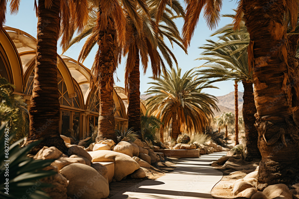 Multicolor Harmony Between Palm Trees And Oasis, Embodying Cool Oases ...