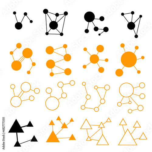 Neuron icon. Set of abstract illustrations of artificial intelligence, system of interconnections, data connections, memory and brain.