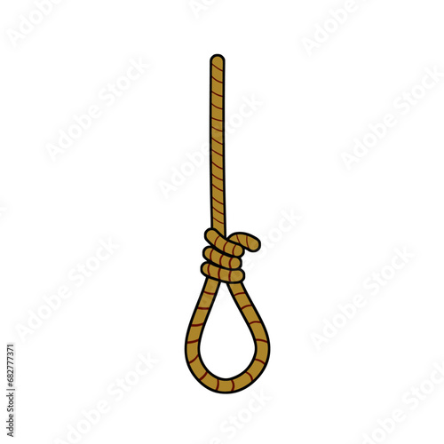 Gallows. Execution and punishment. Set of Old Brown object. Medieval justice. Rope with loop. Symbol of death and suffocation