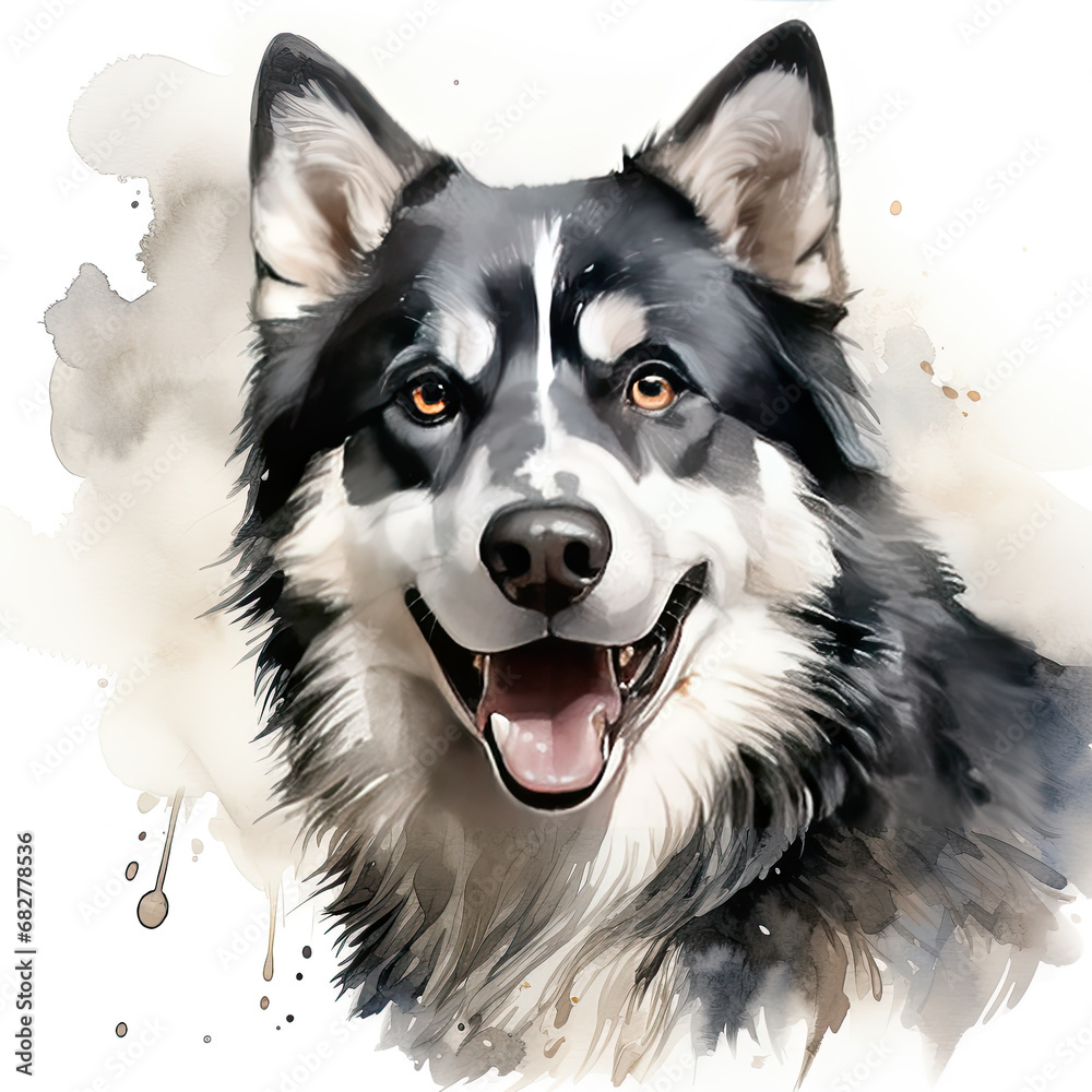 Fototapeta premium watercolor Alaskan Malamute clipart, Generative Ai