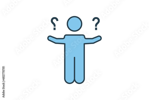 uncertain icon. human and question mark. icon related to confusion. flat line icon style. simple vector design editable