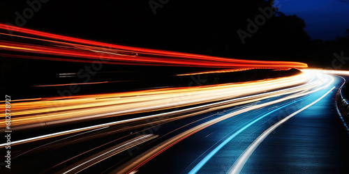 Rush of Twilight: Streaks of Speed. Speed light trails, Colorful glowing swirls. Generative AI