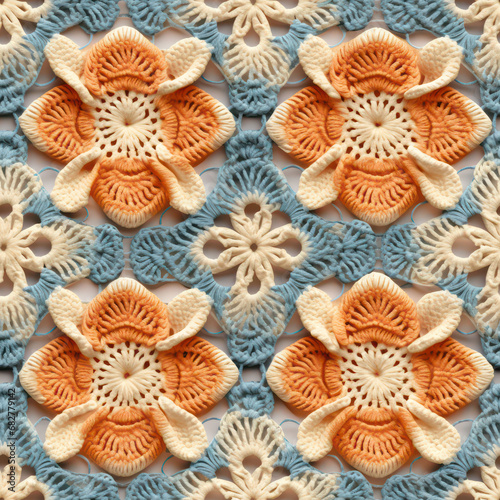 Seamless vintage crochet flowers pattern, ai generative