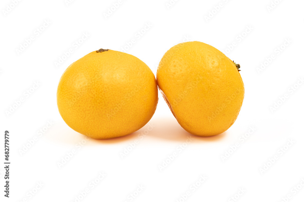Two tangerines close-up on a white background Two tangerines close-up on a white background