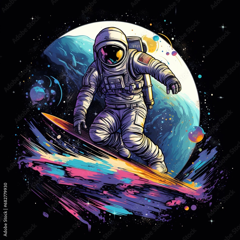 An astronaut wearing a Hawaiian shirt surfing on the moon An astronaut wearing a Hawaiian shirt surfing on the moon