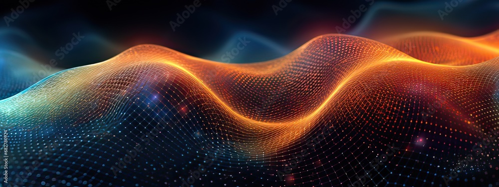 Abstract technology background of a quantum computing system with a cyber network grid and connected particles. Artificial neurons, global data connections, screen background Abstract technology background of a quantum computing system with a cyber network grid and connected particles. Artificial neurons, global data connections, screen background