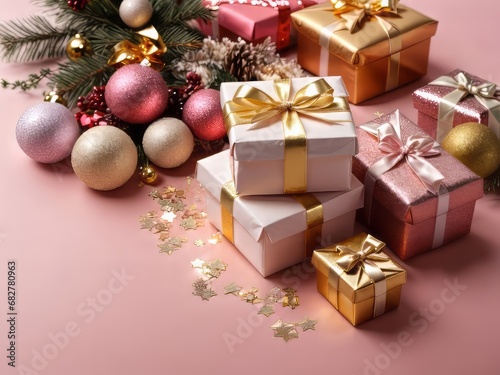 Christmas background with pink paper texture background