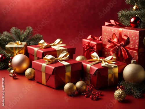 Christmas background with red paper texture background