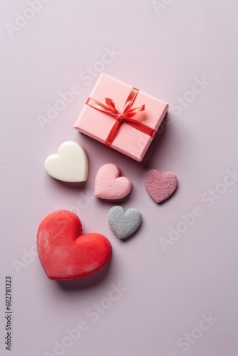 Romantic Valentine's Day Present and Colorful Hearts Arrangement © _veiksme_