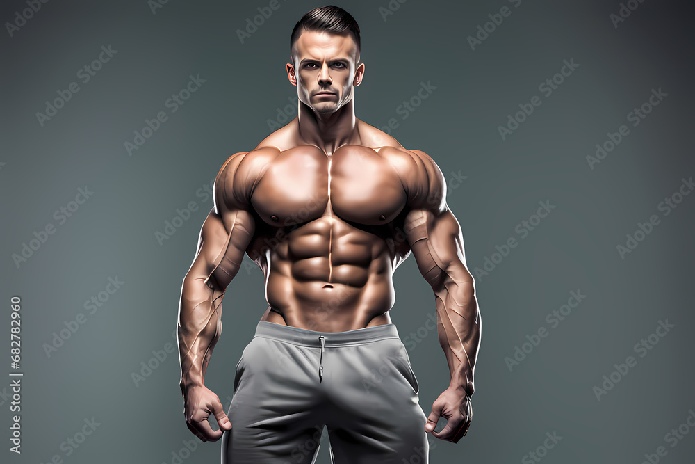 Fitness man model posing in studio, Muscular man, Young man