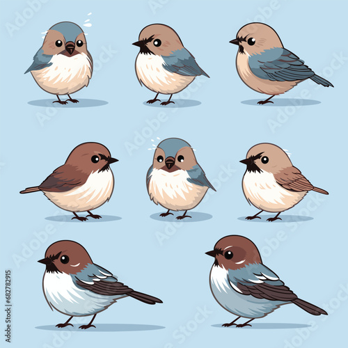 Cartoon sparrow birds vector color collection set photo