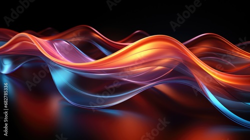 abstract futuristic background with gold, pink, blue, glowing neon fluid wave, with highlights, techno