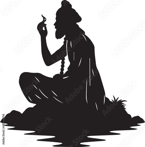 Nun Sitting on himalaya silhouette vector illustration