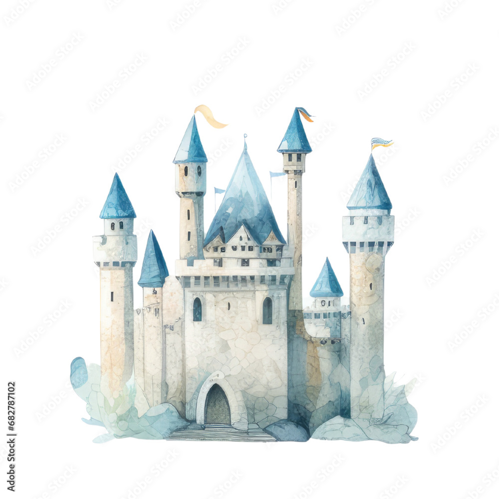 Watercolor Castle Clipart, Fairy Tale Princess Castle, Princess Birthday Castle Clipart, High-Quality PNG, Digital Download - Commercial Use