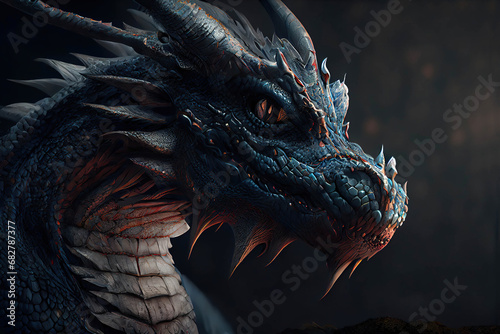 Portrait of a dragon on a dark background  Year of the Dragon  Generative AI