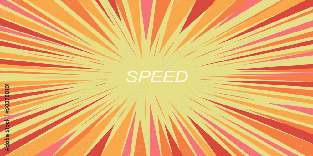 Obraz premium Manga style radial speed striped background. Comic cartoon hit ray explosion force poster. Anime funny minimalistic superhero power force effect. Dynamic light beam banner. Vector