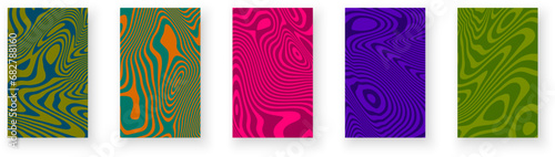 Set of contrast abstract poster designs with optical interference effect. Illusion of movement for banner, flier, invitation, cover, business card.