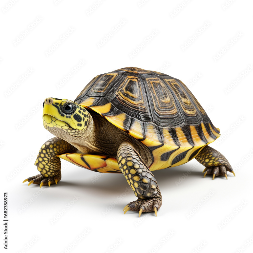 Cute baby turtle isolated on white background
