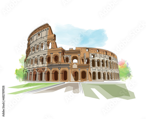 Roman Colosseum. Rome, Italy, Europe. Travel Poster. Architecture and landmark. Vector illustration.