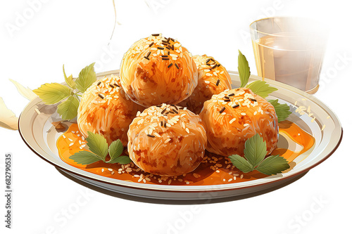 Carrot Halwa Laddu or sweet balls, served in a plate with dry fruits toppings. selective focus isolated on a Transparent background. Generative AI photo