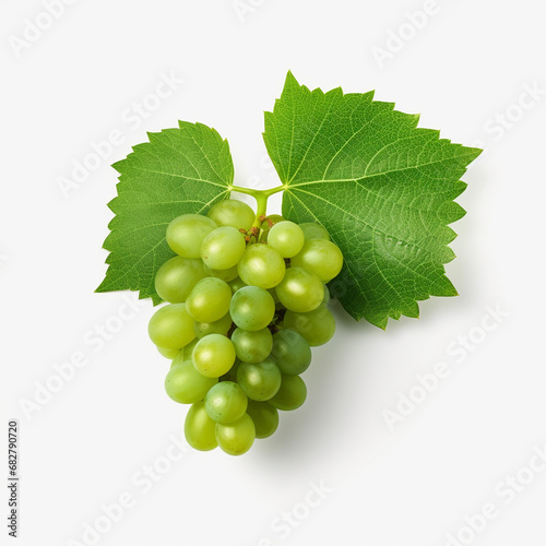 Grapes with leaves isolated on white background