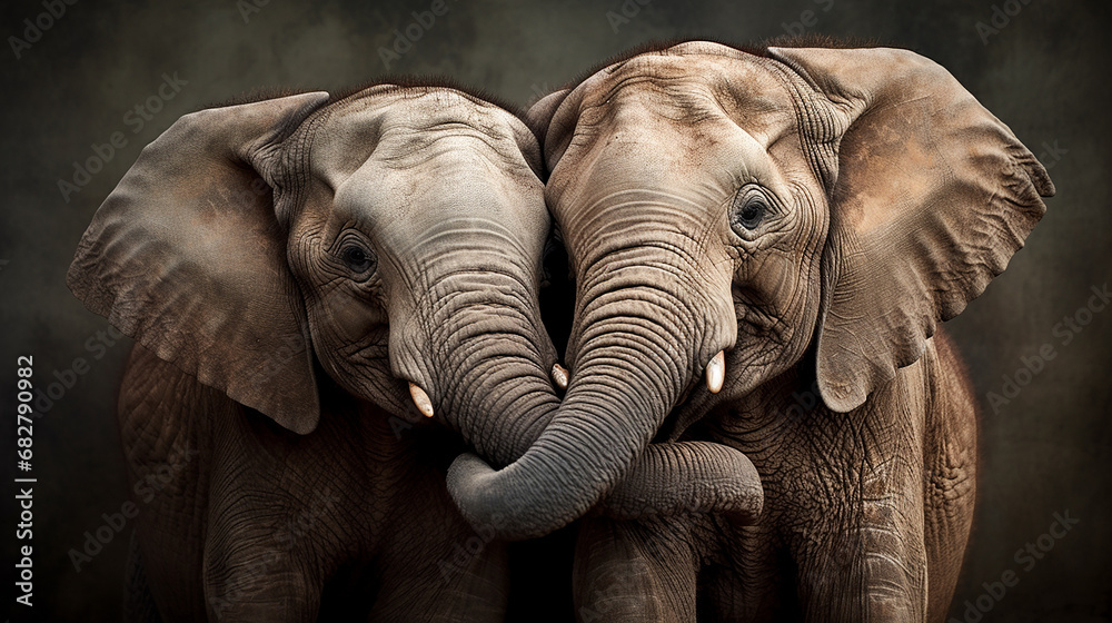 Emoção animal , capturando o abraço terno de casal de  elefantes 
