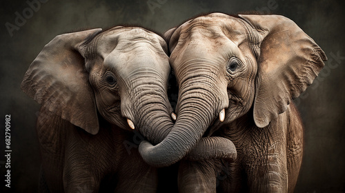 Emoção animal , capturando o abraço terno de casal de  elefantes  photo