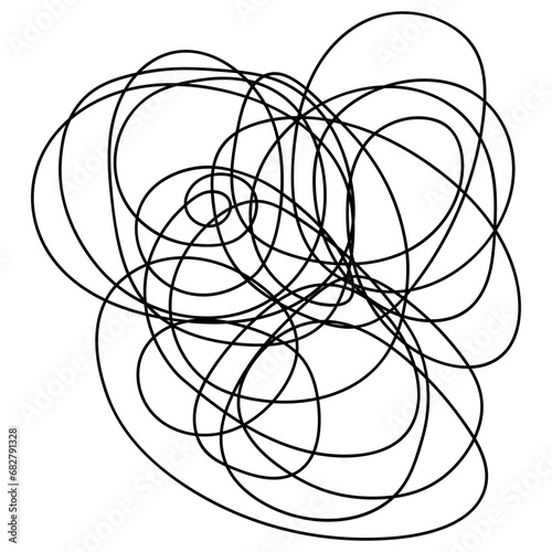 Abstract doodles. A tangled object made of lines with three sides. Sketch. Black and white vector illustration. Hand drawn style. A careless ball of thread. Outline on isolated background.