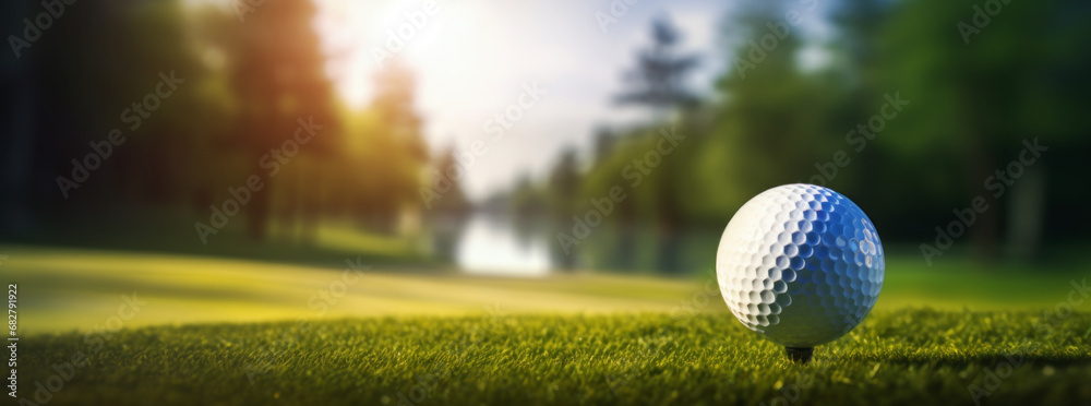 Golf ball on golf court in the sunshine. With copy space. Golf ball on golf court in the sunshine. With copy space.