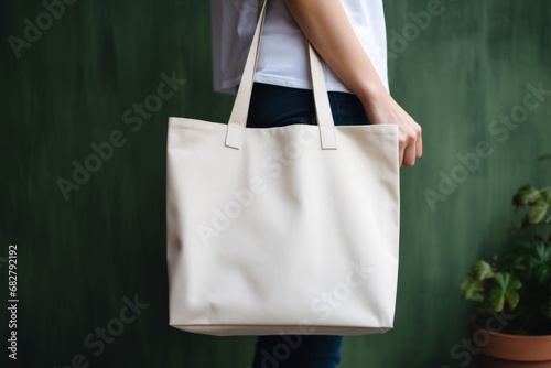 Minimalist Elegance: Woman Holding Tote Bag without Handles - Mockup ecobag