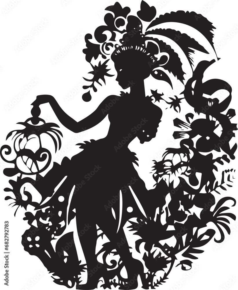 Fototapeta premium Girl with silhouette Drawing vector illustration