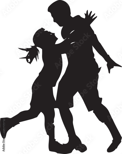 Silhouette of a girl playing with her Father vector illustration